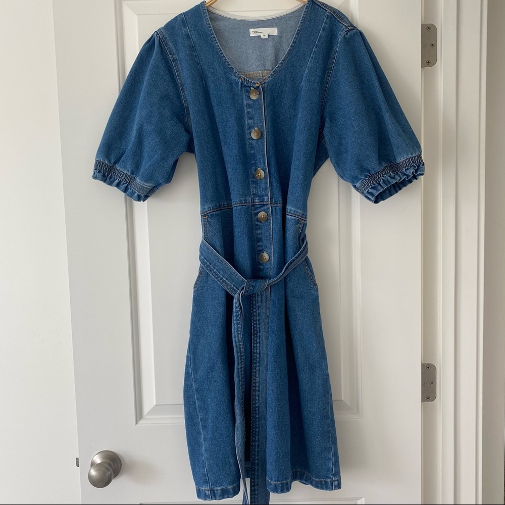 Puff Sleeve Denim Midi Dress